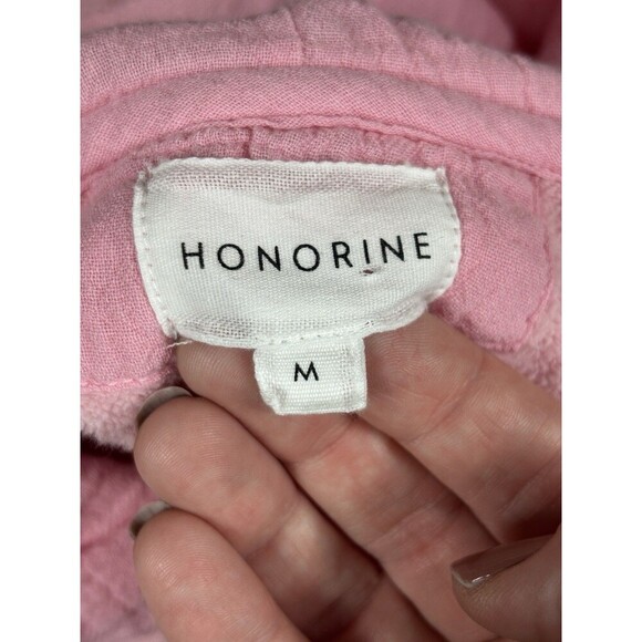 Honorine Hoodie Sweatshirt Pink Size Medium Made in USA Pocket Contrast Stitch - Picture 3 of 11